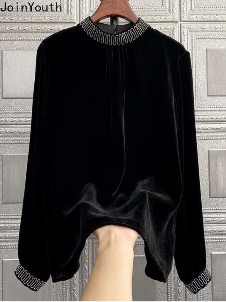 Velvet Women Shirts Long Sleeve Stand Temperament Blouses Loose Fashion Oversized Blouses Tops 2025 Blusas Mujer De Moda 27r880