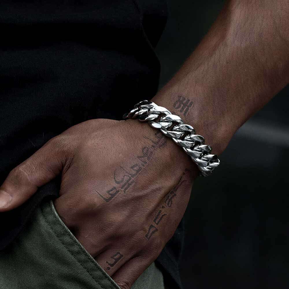 Trendy Stainless Cuban Chain Hip-Hop Double-Sided Dia Buckle Round Polished Encrypted Titanium Steel Men's Bracelet 2d41