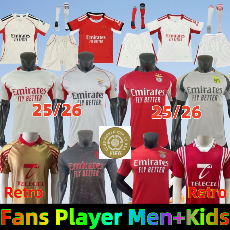benficas jersey 25 26 Soccer Jerseys DI MARIA PAVLIDIS NERES KOKCU 2025 2026 Football Shirts Fans Player Version JOAO VEVES AURSNES ROLLHEISER Men Kids Kits Uniforms
