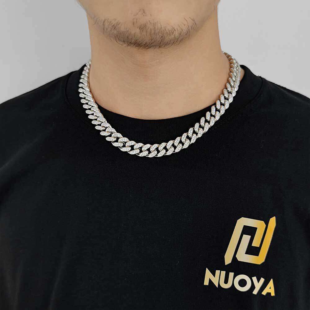 Hip Hop Jewelry 12mm Spring Clasp Double Row Zircon Cuban Chain Trendy Men's Necklace Bracelet e7f4