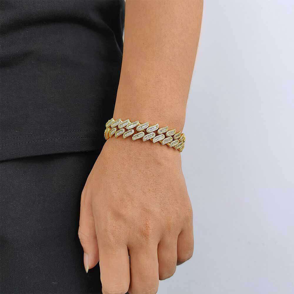Zircon 15mm Miami Lock Buckle Thorn Cuban Chain Hip Hop Men's Bracelet eecb
