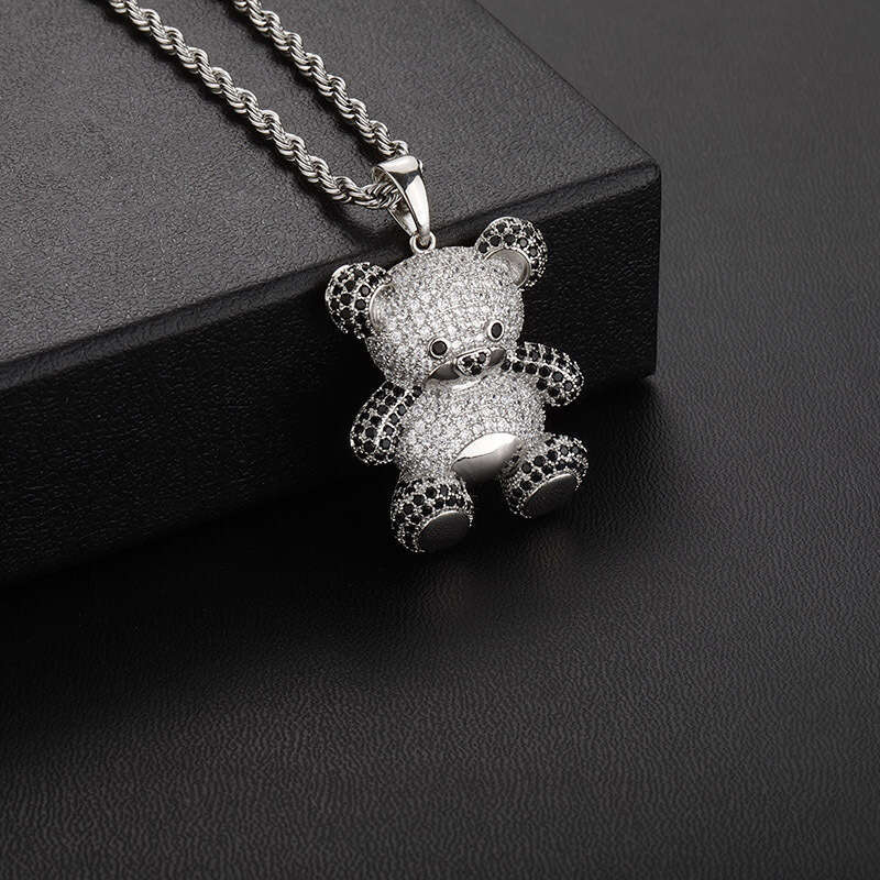 Cute Cartoon Panda Pendant Colorful Zircon Unisex Trendy Hip Hop Necklace Jewelry