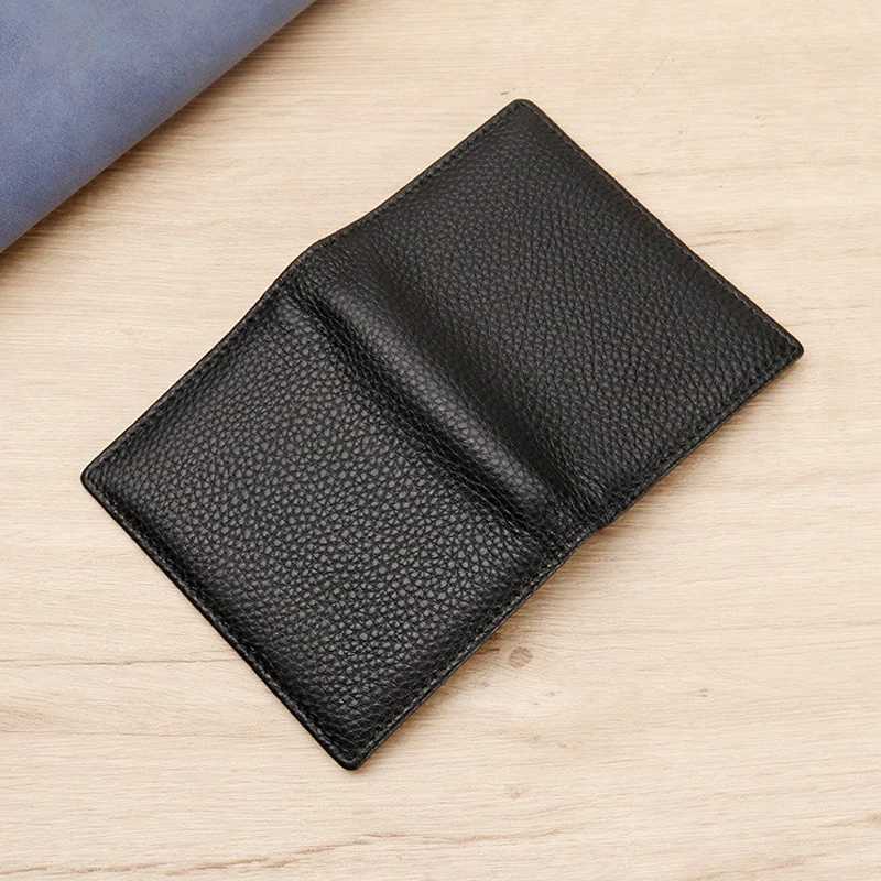 Genuine Leather Card Case Men Business Solid Color Bifold ID Bank Card Holder Wallet for Men and Women Z250621