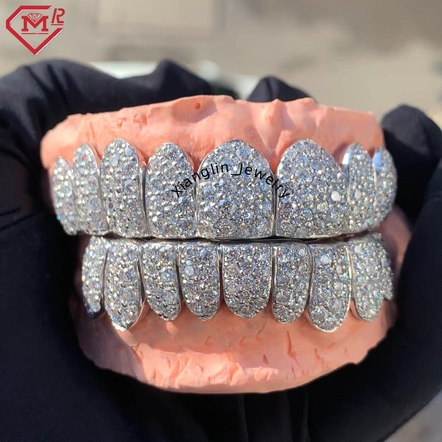 Hiphop Iced Out Grillz for Teeth 18k Gold Plated Jumbo 2mm Stone Deep Cut Vvs Moissanite Grillz Custom