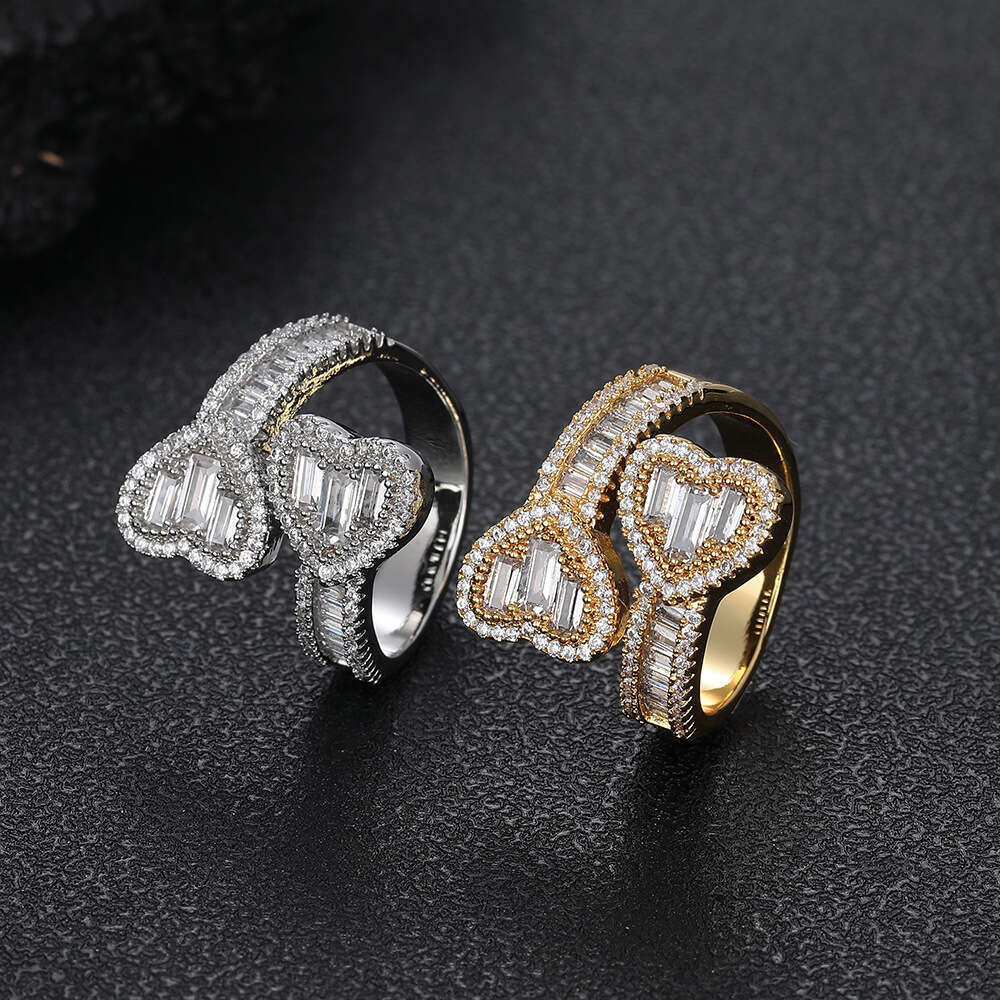 Square and Round Mixed Zircon Hip-Hop Heart Personality Internet Celebrity Trend Brand Unisex Ring e3b2