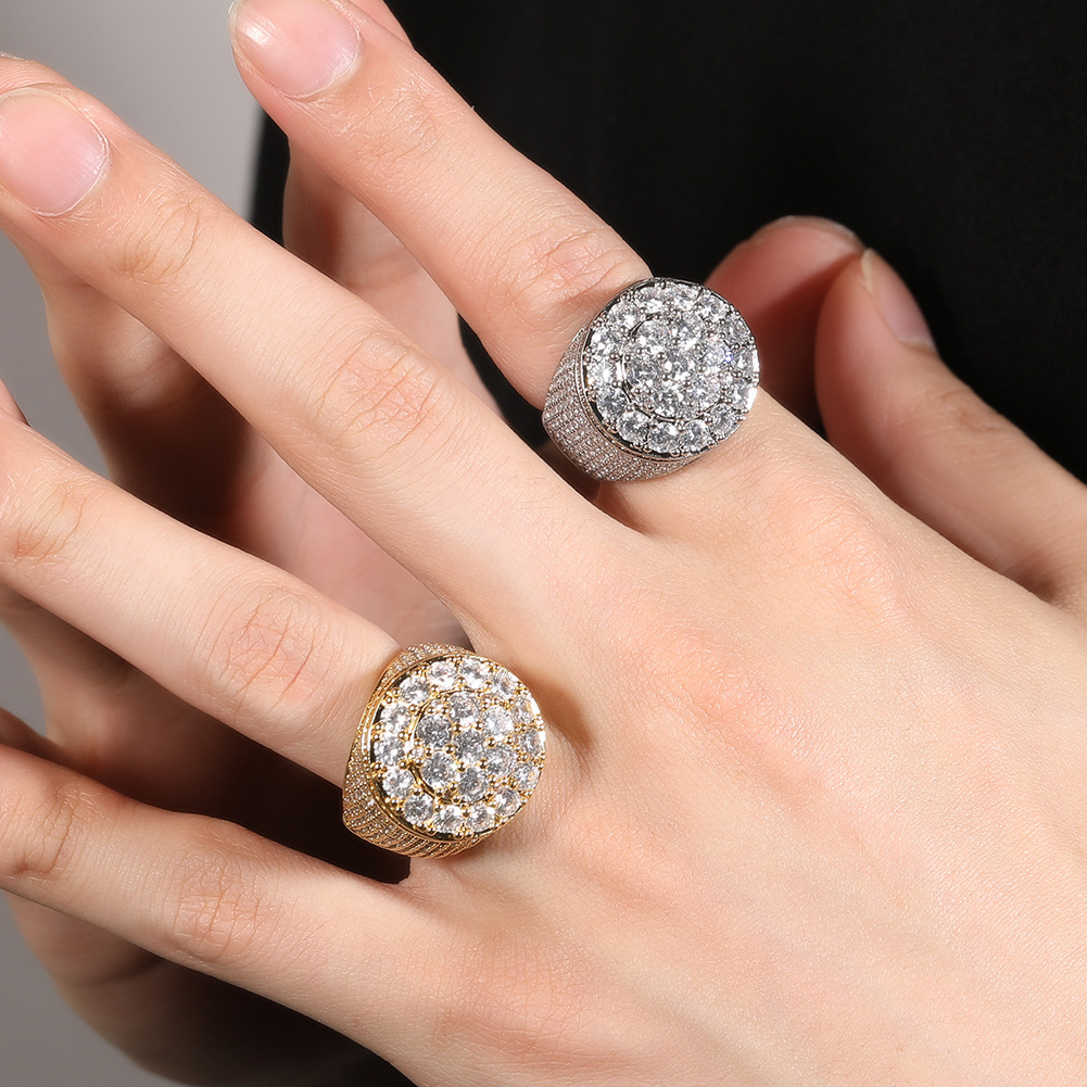 Luxury jewelry men's hip hop ring trend retro copper material real gold electroplated flowers diamond ring personalized accessories