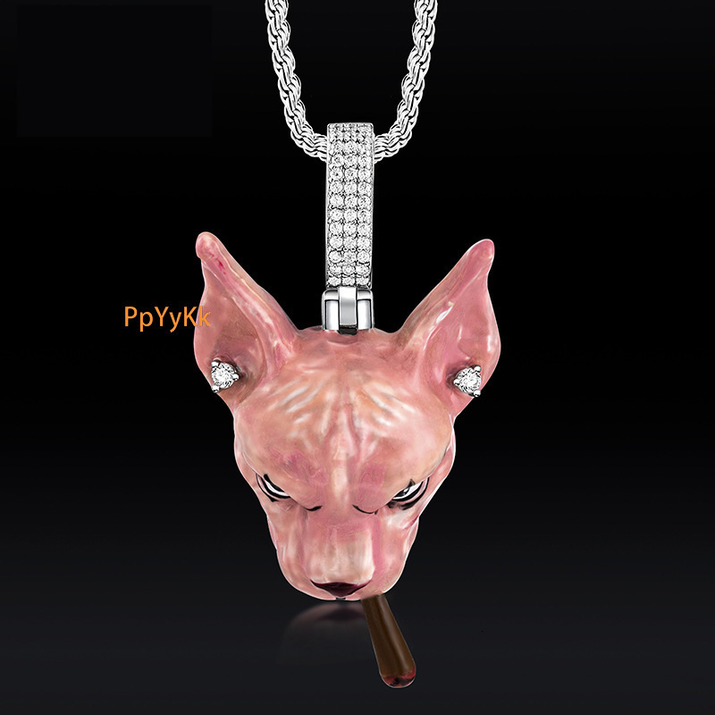 Luxury Designer Jewelry Brand Handmade Enamel Sphynx Cat Pendant Hip Hop Trendy Unique Versatile Necklace