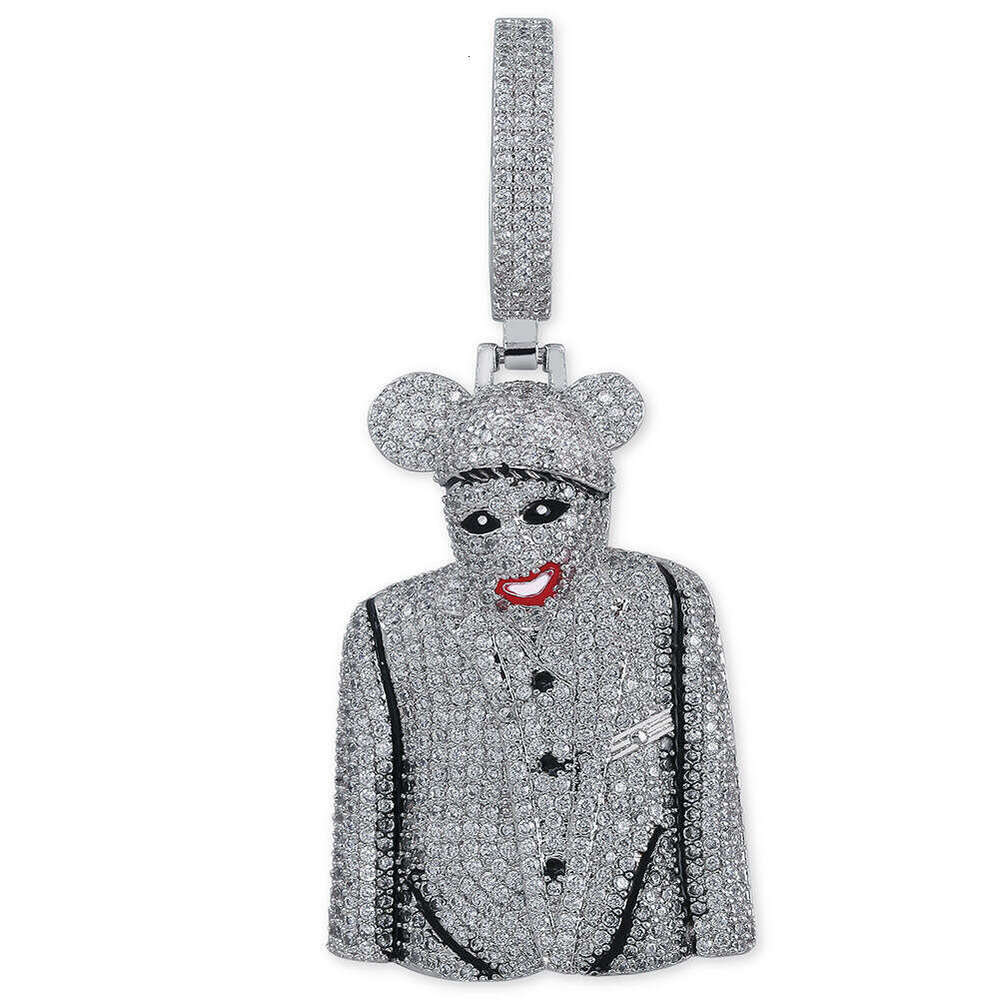 Clown Joker Half Body Statue Large Personality Men's Pendant Full Zircon Necklace Accessory