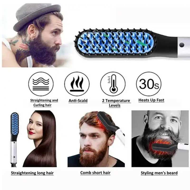 Man Hair Comb Brush Beard Straightener Multifunctional Hair Straightening Comb Hair Curler Fast Heating Styling ToolsXJ250621