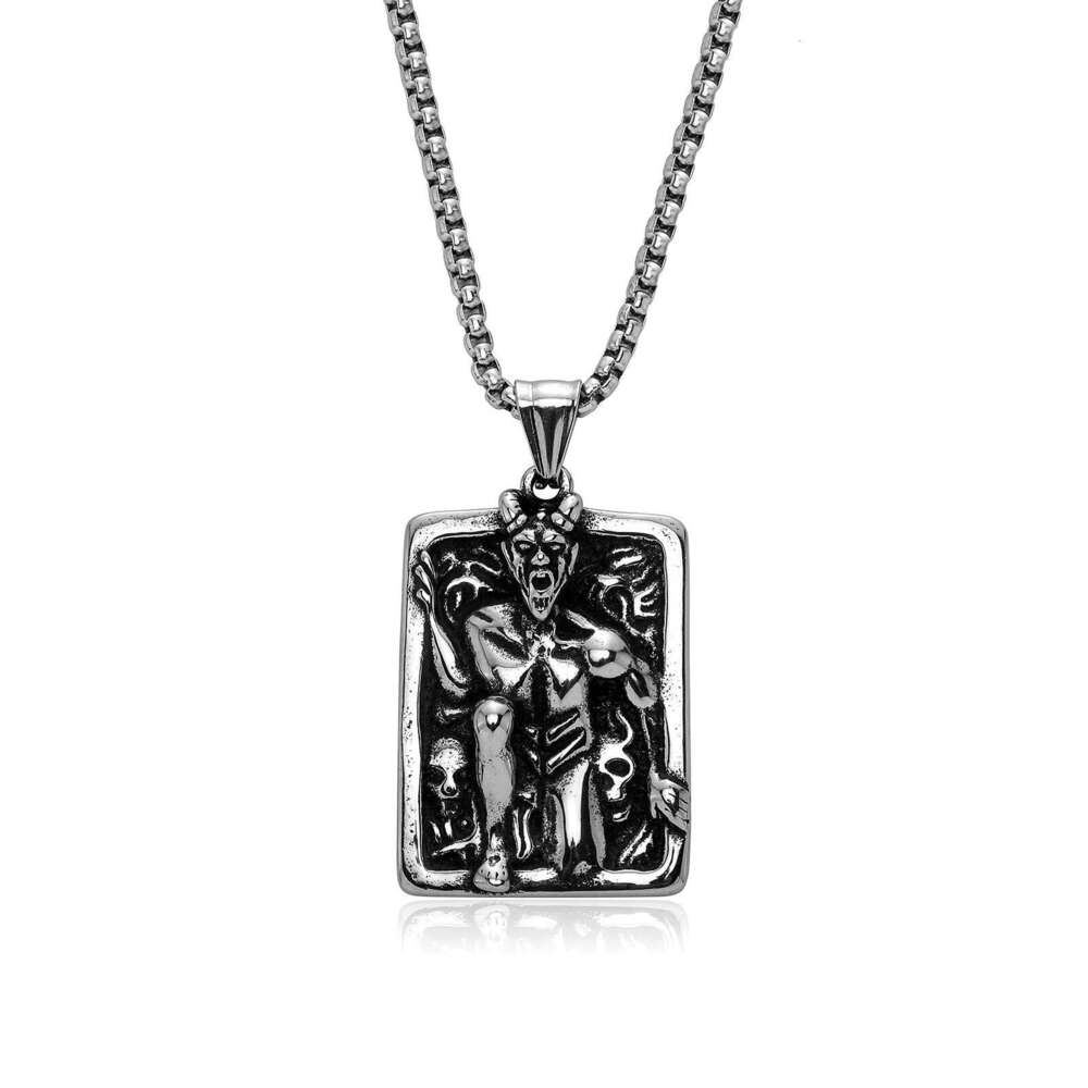 Jin Ao Direct Stainless Steel Head Portrait Niche Simple Soldier Badge Leather Pendant Men's Necklace