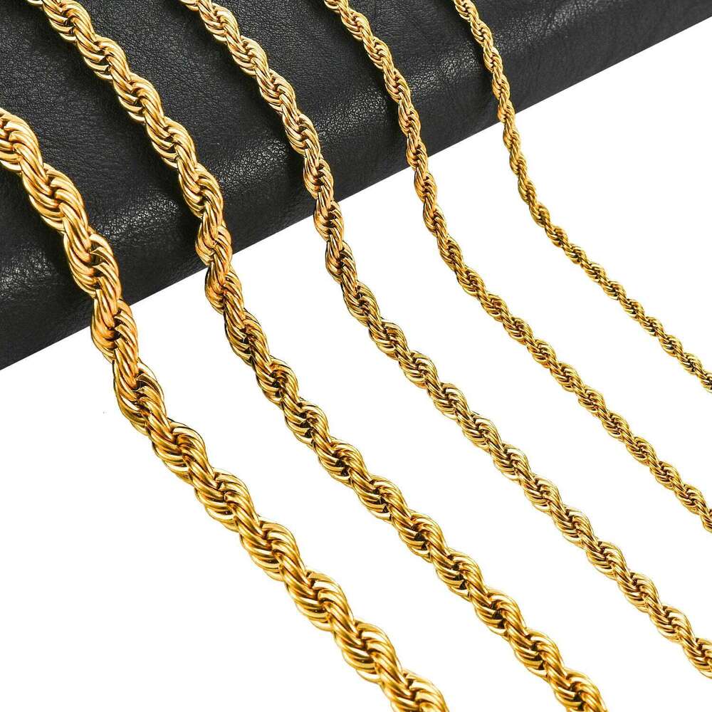2/3/4/5/6mm Stainless Steel Twisted Rope Chain Necklace for Men Women Gold Color Plated Neck Chains Choker Metal Jewelry Gift Good quality