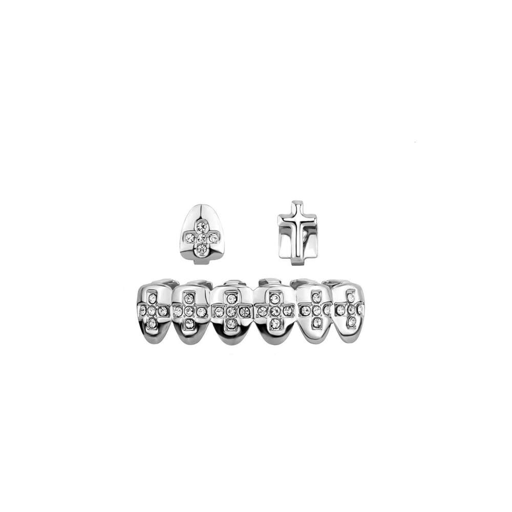 Jin Ao Real Plated Eco-friendly Braces Cross Full Dia Gold Teeth Personality Combination Unisex Cool Tooth Jewelry