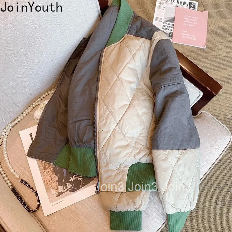 Patchwork Vintage Parkas Winter Clothes Women Fashion Jackets Contrast Color Casual Outwear Thick Coats Y2k Tops 2025 Ropa Mujer