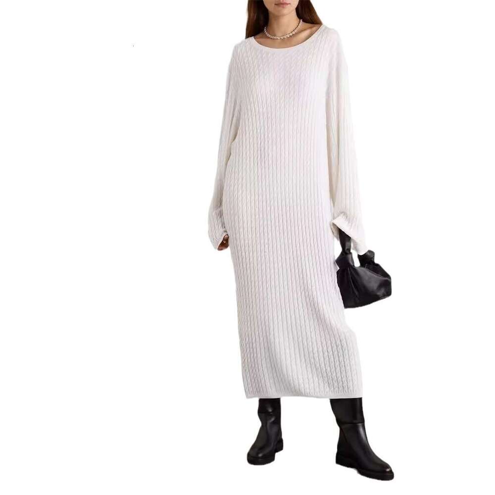 White Skirt Maxi Skirt Nordic Series Minimalist Lazy Loose Cable Knit Long Wool Dress Long Skirt