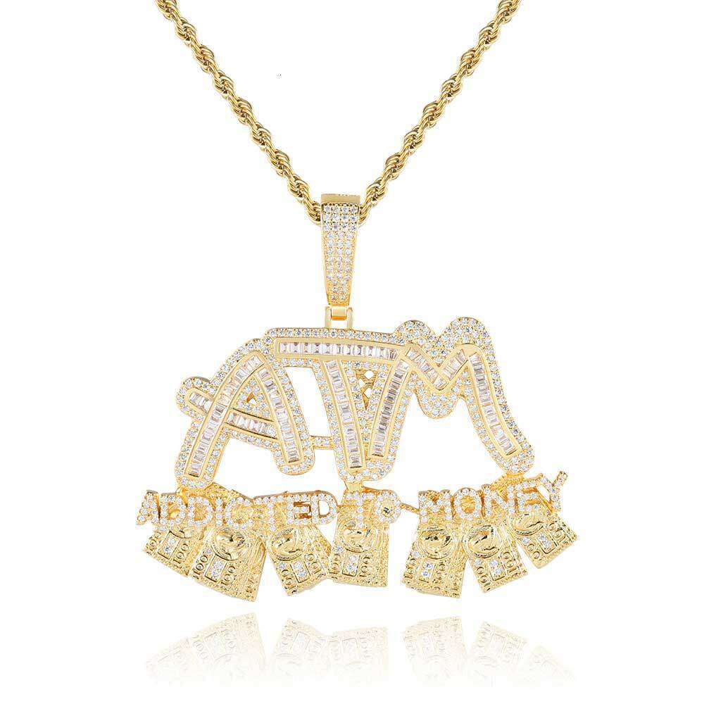 Trendy Hip-Hop ATM Dollar Letter Pendant Personality Mixed CZ Men's Necklace 0696
