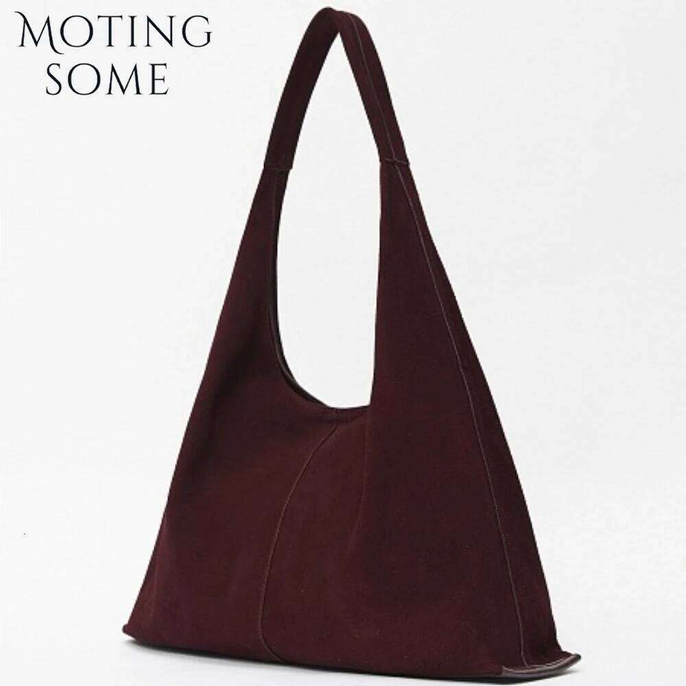 Motingsome Oversized 42Cm Women Bag Saddle Purses 100% Natural Suede Leather Causal Tote Rommy Commuting Purse 2024