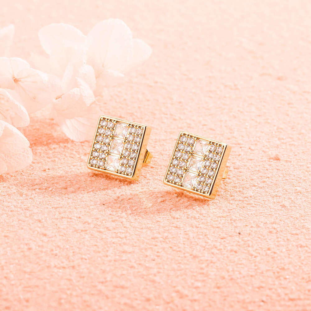 Square Full Dia for Women Korean Style Simple Fashion Small Earrings Trendy Elegant Gold Australian Studs