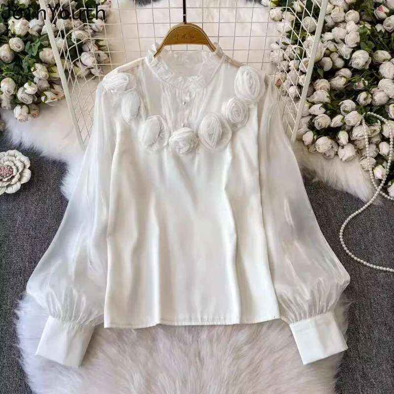 2025 Blusas Mujer De Moda Elegant 3D Floral Blouse Women Clothing Summer Shirt O-neck Lantern Sleeve Loose Elegant Blouses Tops