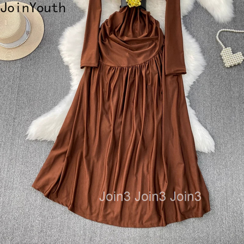 Maxi Dresses Women O-neck Long Sleeve Slim Waist Temperament Robe Femme 2025 Vestidos De Mujer Chic Floral Korean Summer Dress