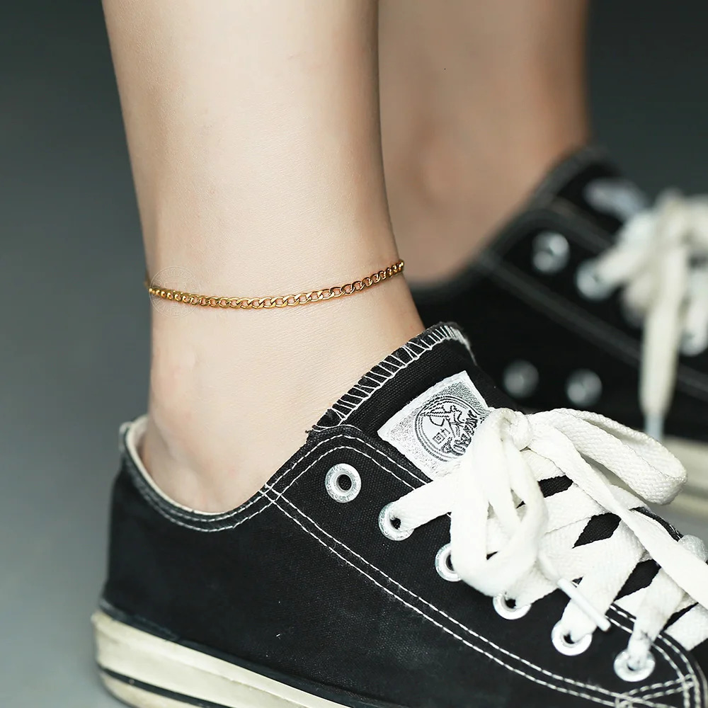 Minimalist Metal Anklet Gold Color Stainless Steel Figaro Rope Curb Link Leg Chain Basic Chic Lady Girl Jewelry 10inch 250617