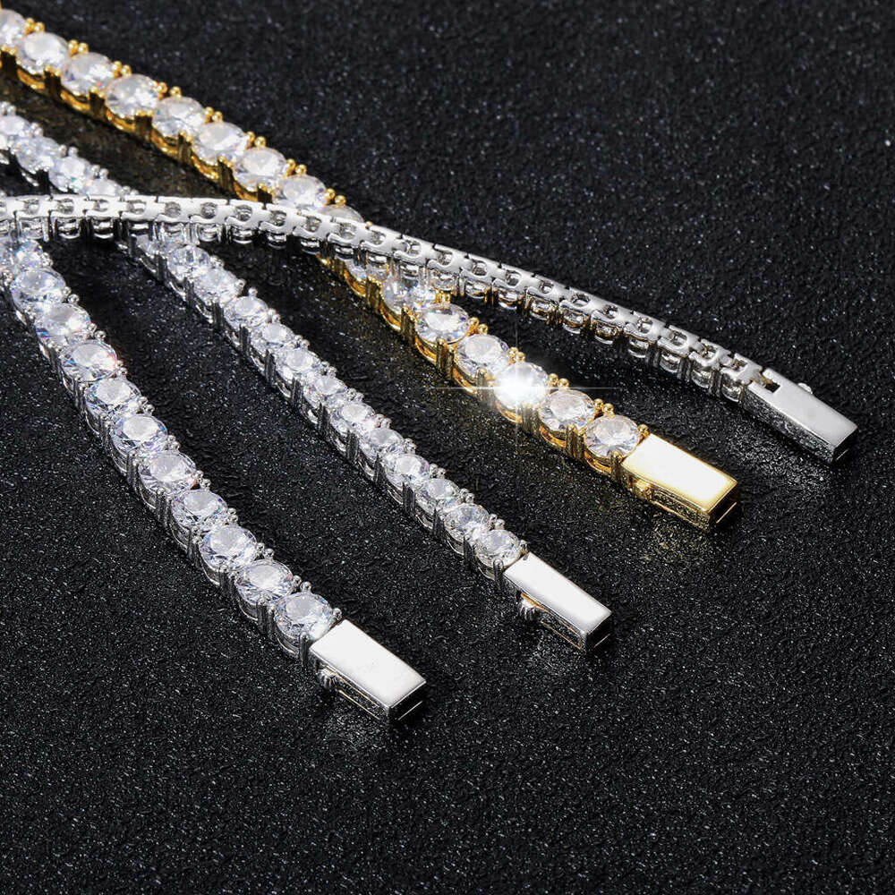3mm 4mm 5mm Wide Spring Clasp Tennis Chain Micro Pave Single Row Zircon Hip Hop Necklace ff26