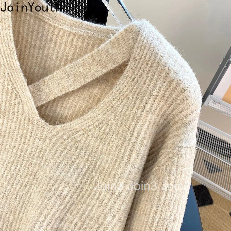 Oversized Pullovers Women Fall Winter Clothing Thicked Jumper V-neck Casual Fashion Knitted Sweater Y2k Tops Korean Sueter Mujer