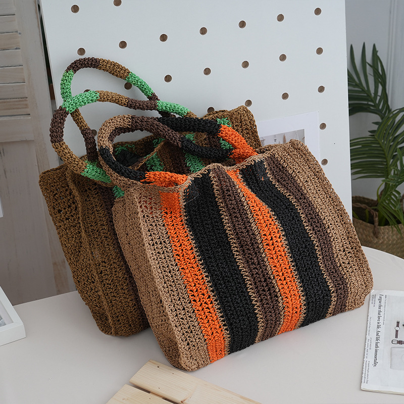 Free Shipping Vertical Striped Handmade Woven Bag For Women Designer Straw Woven Handbag Vacation Casual Armpit Bag Single Shoulder Crossbody Bag