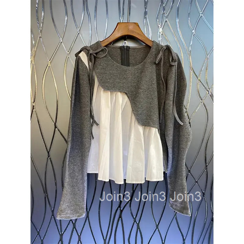 2025 Ropa Mujer T Shirts for Women Y2k Tops Contrast Color Tees Long Sleeve Bandage Tees Korean Camisetas Loose Zipper Tshirt