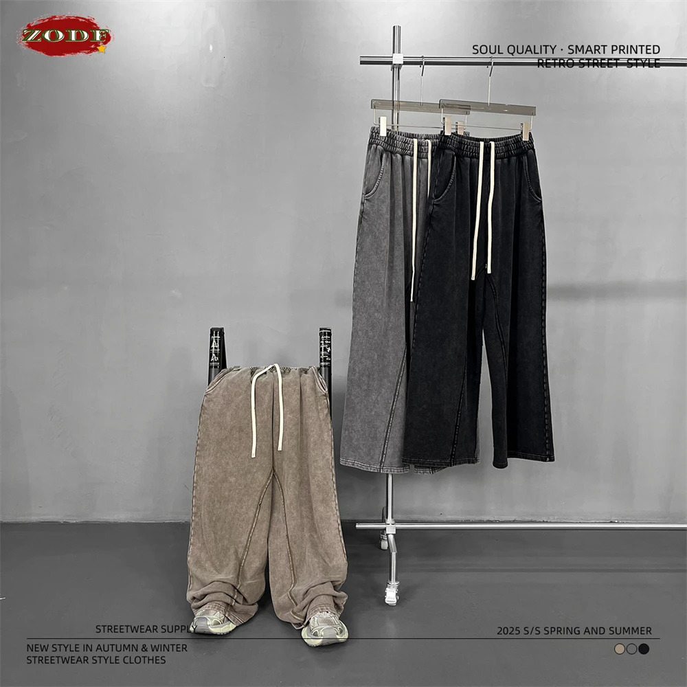 ZODF Retro Autumn Men 400gsm Washed Cotton Pants Unisex Distressed Loose Terry Sport Trousers Sweatpants HY1079 250616