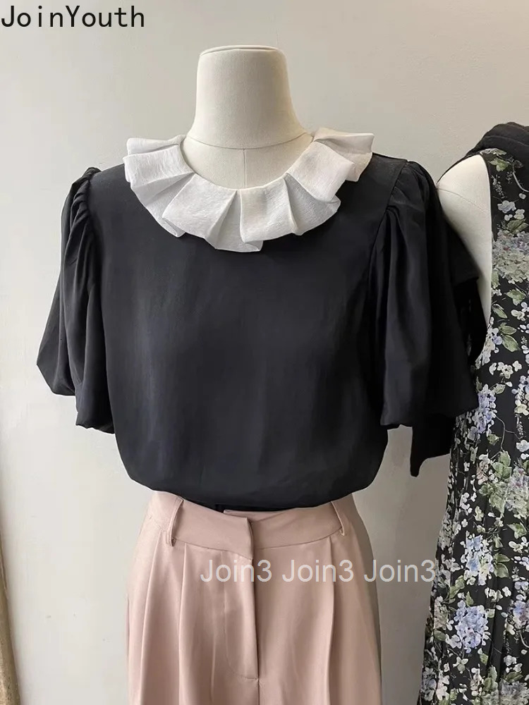 2025 Blusas Mujer De Moda Peter Pan Collar Puff Sleeve Blouses for Women Temperament Tops Solid Color Loose Korean Summer Shirts