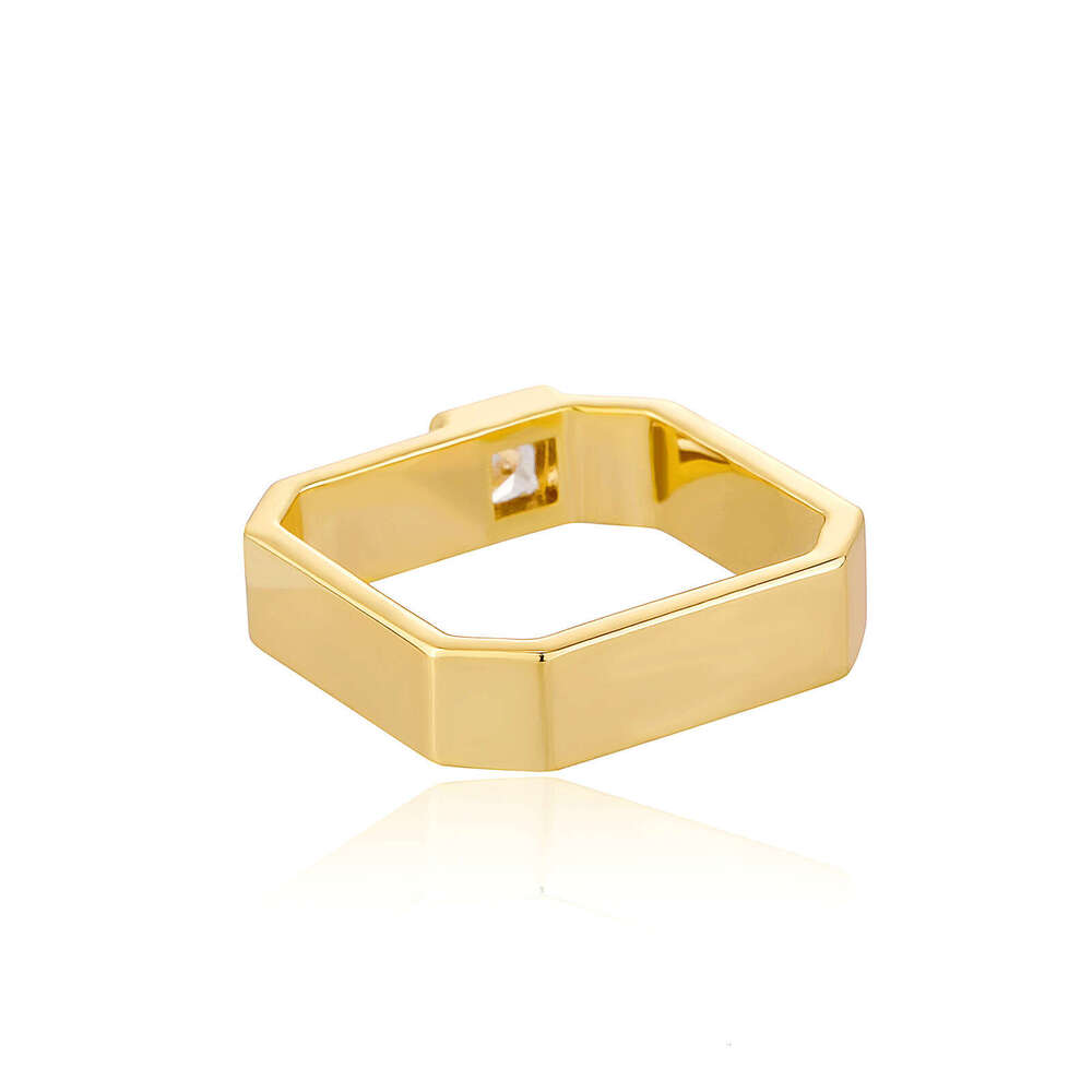 New Live Men's Square Inlaid Diamond Personality Trendy Color-Retaining Gold and Silver Ring