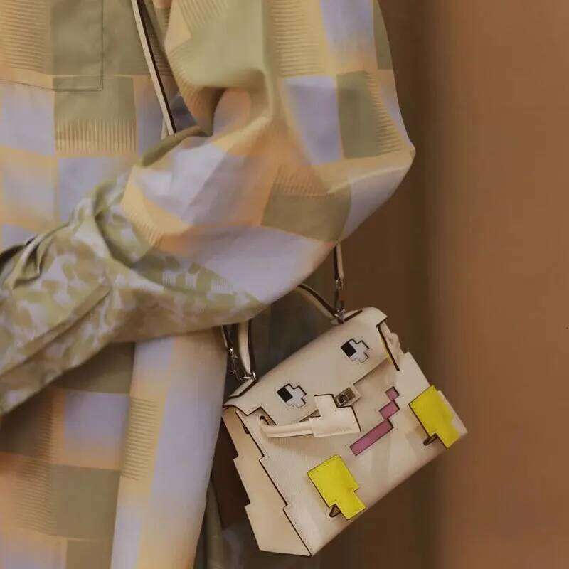 Women Mosaic Robot Cute Contrast Color Lock Girl Y2k New Trendy Aesthetic Small Pink White Shoulder Crossbody Satchel Bag