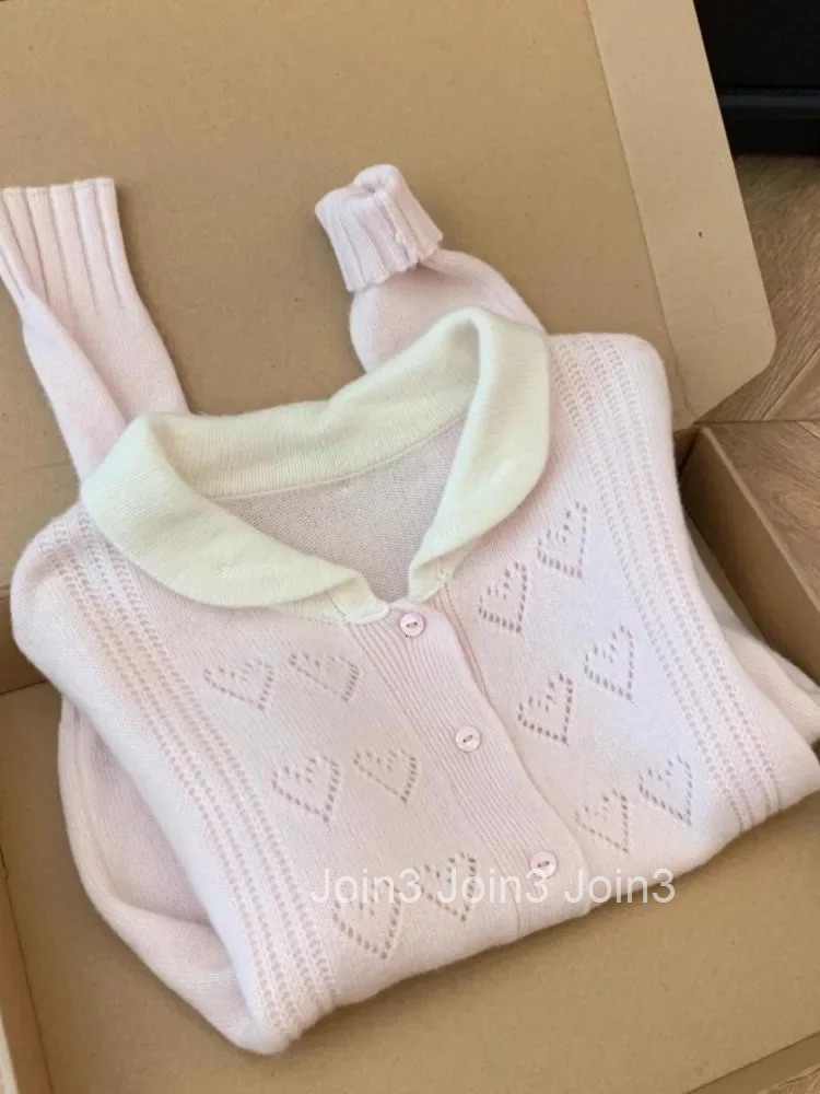 Pink Cardigan Coat Fall Winter Women Clothing Pull Femme Korean Sweet Sueter Mujer Love Crochet Casual Vintage Knitted Sweater