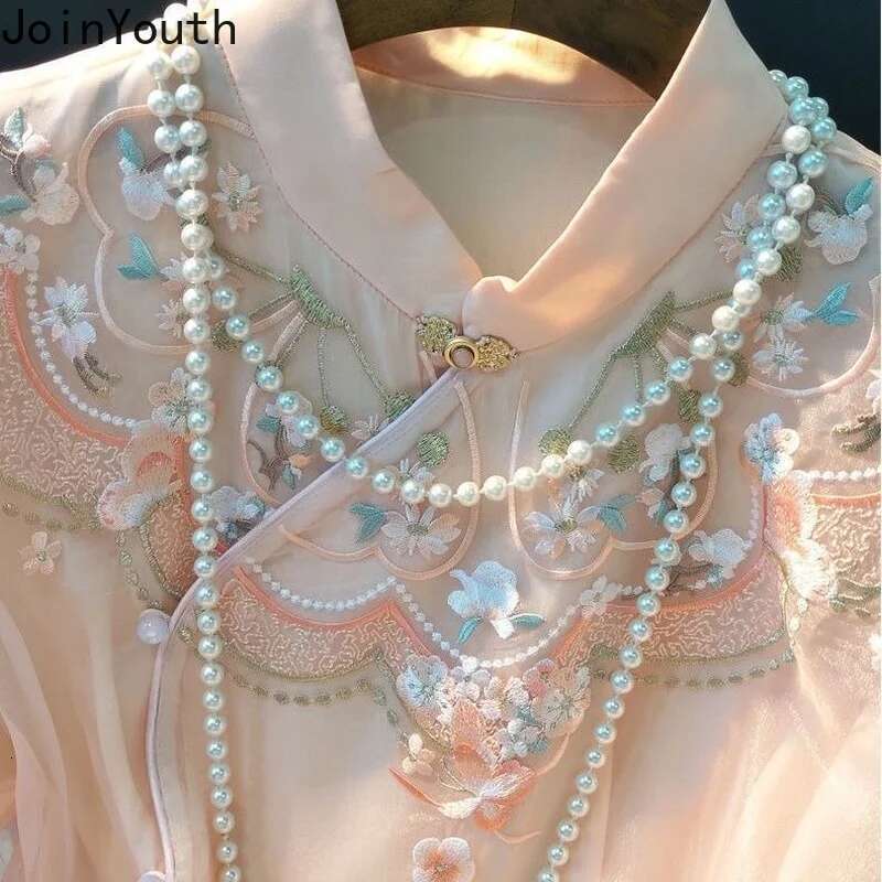 Chinese Style Blouses Embroidered Womens Clothing Spring New Retro Tops Stand Collar Temperament Shirts 2025 Blusas De Mujer
