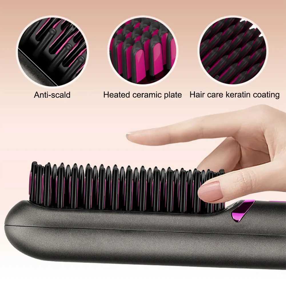 Wireless Straight Hair Comb 5200mAh Hair Straightening Brush Anti-Scalding Cordless Hair Straightener Brush for Hairstyler SalonXJ250621