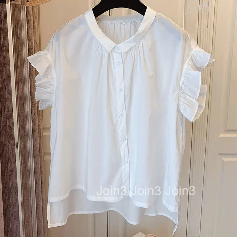 Vintage Blouse for Women Cotton Casual Shirts Ruffles Short Sleeve Blouses Ladies Tops Loose Summer Blusas Mujer De Moda 2025