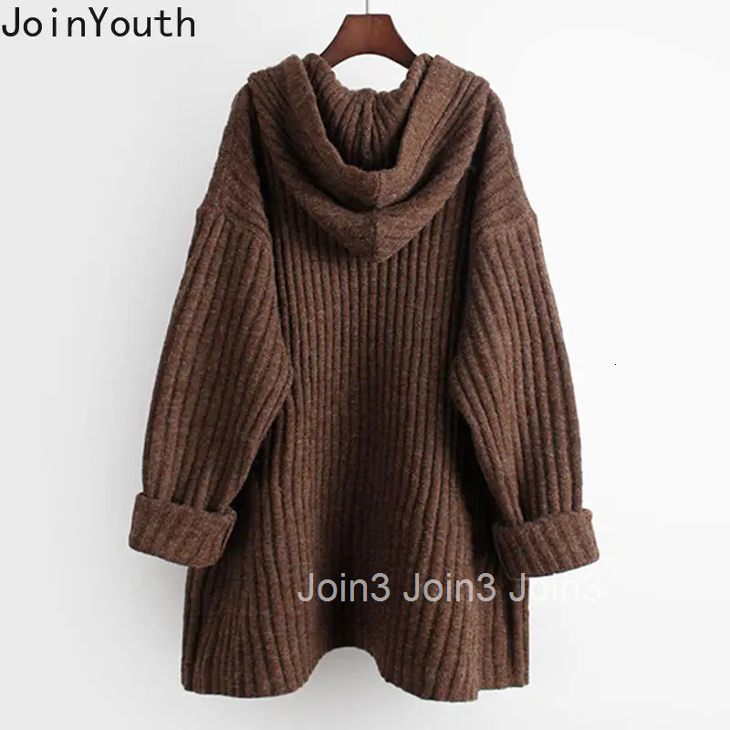 Oversized Pullovers Women Fall Winter Clothing Vintage Korean Jumper Hooded Bandage Sueter Mujer Casual Chic Knitted Sweater
