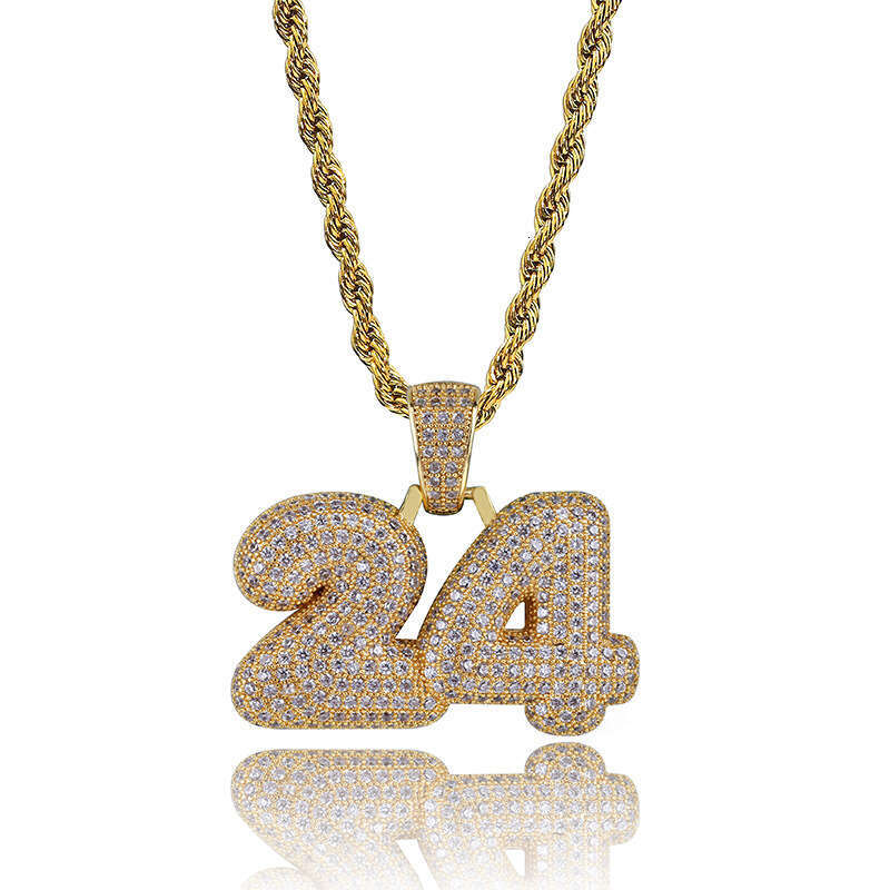 Hip Hop Number 24 Pendant Micro Paved Zircon Men's Trendy Ins Accessories
