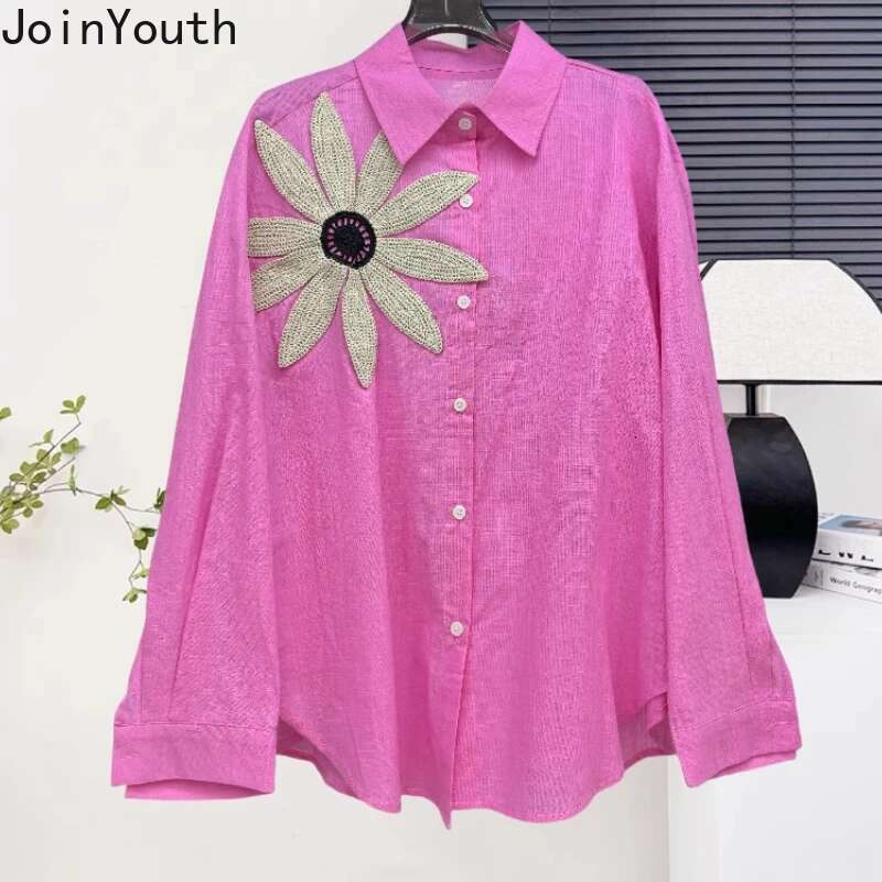 Heavy Diamond Floral Blouses Women Clothing Long Sleeve Casual Chic Solid Color Shirts 2025 Camisas De Mujer Loose Tops Female