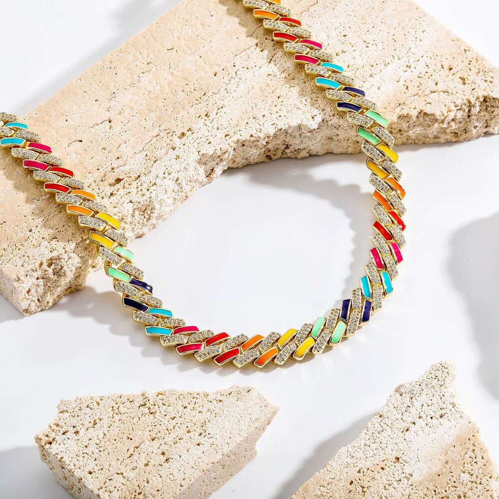 New 10mm Dia-Shaped Cuban Chain Colorful Enamel Zircon Couple Hip-Hop Necklace Jewelry