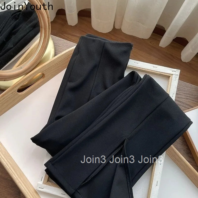 2022 New Bottoms Fashion Plare Pants for Women High Waist Slim Fit Black Trousers Simple Thicked Split Vintage Pantalon Femme