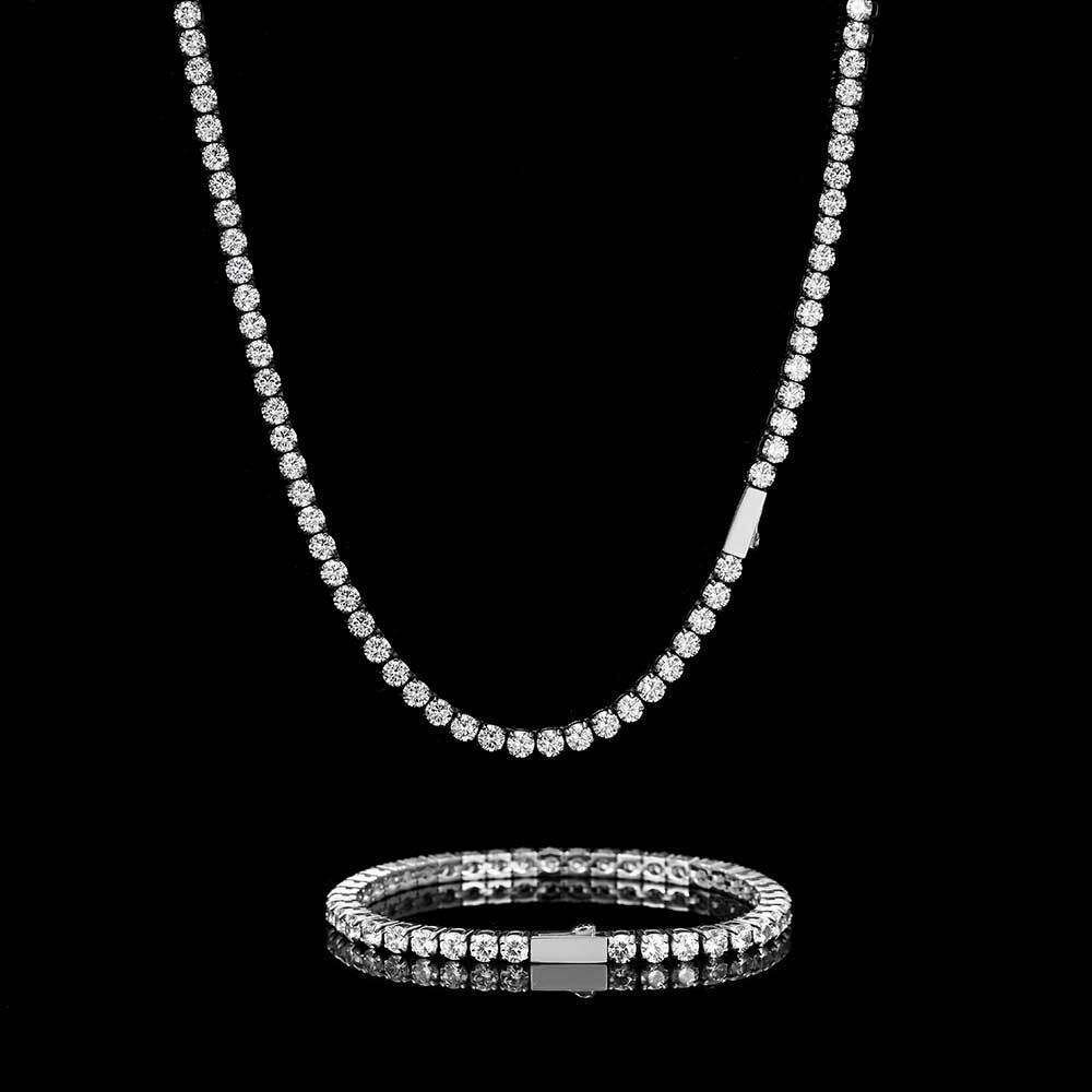 4mm Spring Buckle Stainless Tennis Chain Hip-Hop Zircon Necklace High-End Titanium Steel Men's Bracelet 1466