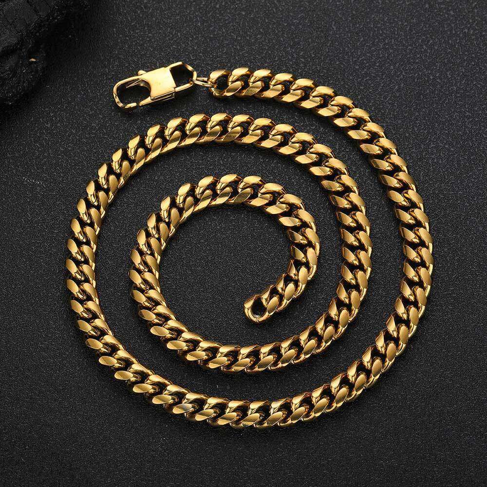 Hip Hop Men's Stainless with Denim Buckle, Round Polished Dense Titanium Steel Cuban Chain, Unique Necklace 07f3