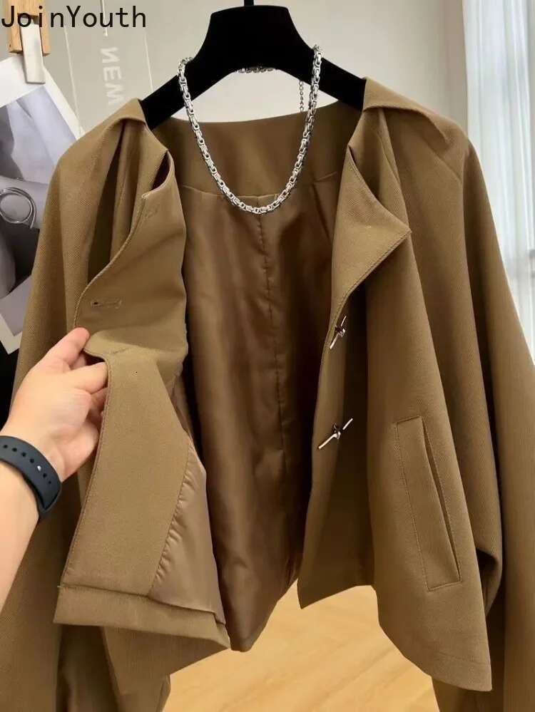 Lantern Sleeve Jackets for Women Loose O-neck Temperament Outwear Crop Tops 2025 Ropa Mujer Fashion Vintage Solid Color Coat