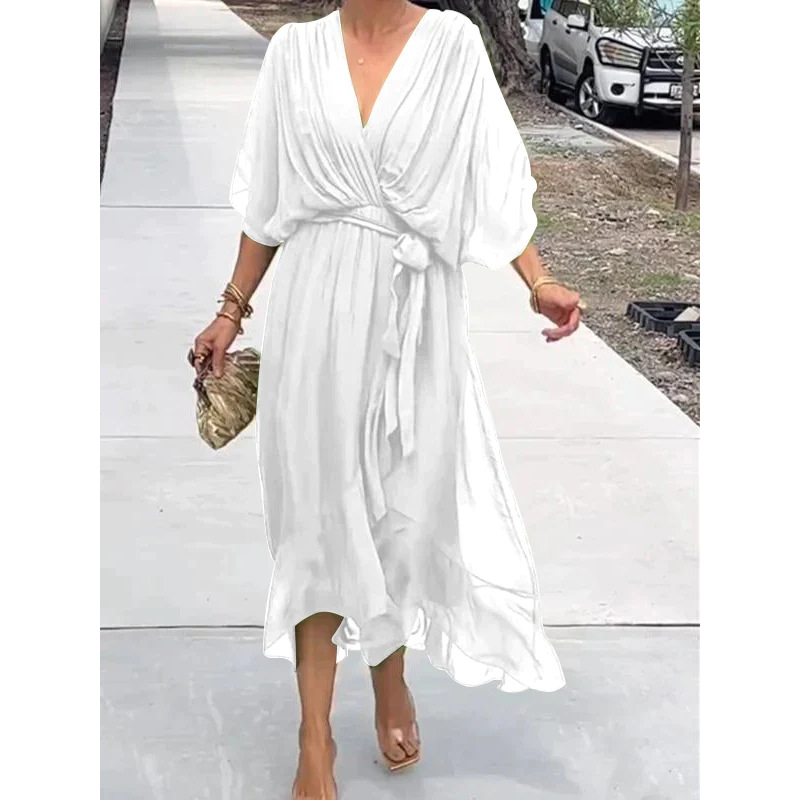 M6221New European and American women's cross-border solid color lace long skirt dressDressDress