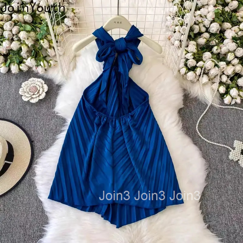 2025 Vestidos De Mujer Backless Sexy Dress Women Clothing Sleeveless Bandage High Waist Tunic Robe Femme Summer Pleated Dresses