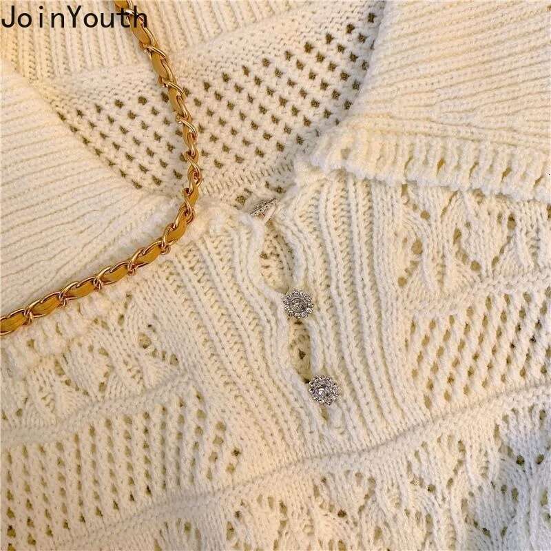 Hollow Out Knitted T Shirts for Women Turndown Collar Short Sleeve Tees 2025 Ropa Mujer Casual Fashion Summer Korean Tshirt Tops