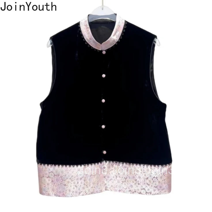 Vintage Waistcoat Womens Clothing Stand Neck Sleeveless Tanks 2025 Ropa Mujer Chinese Style Chic Embroidery Contrast Clor Vest