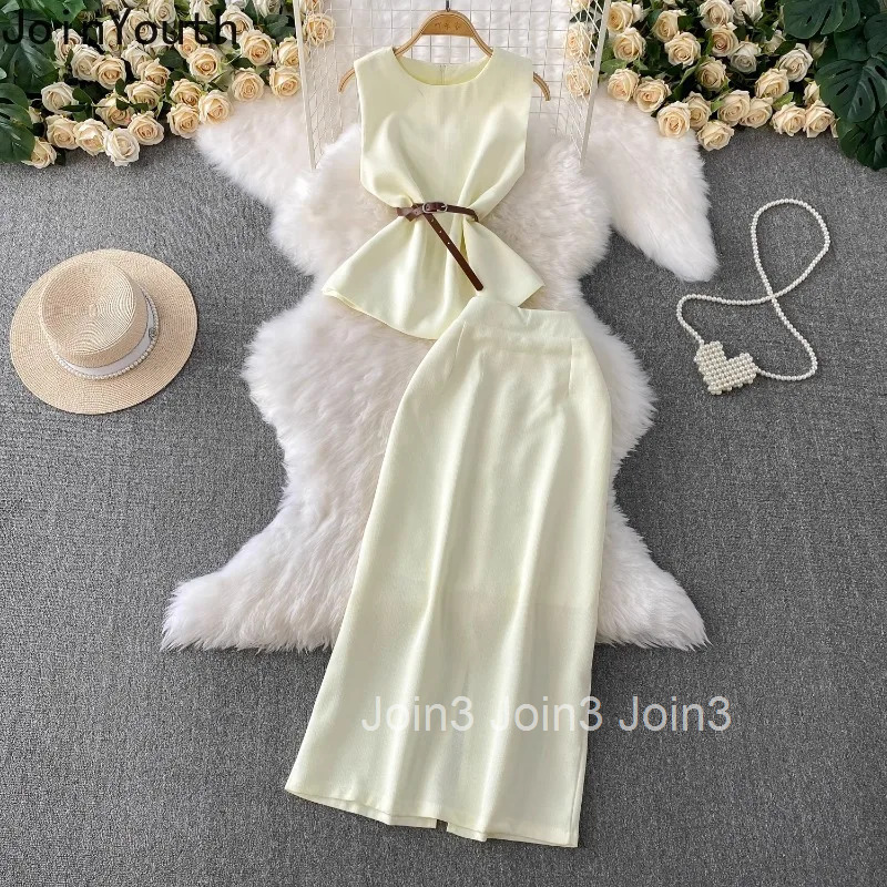 Fashion Outfits Women Clothing Skirt 2 Piece Sets Slim Waist Sleeveless Temperament Vest Tunic Bodycon Skirts Suit Summer Set