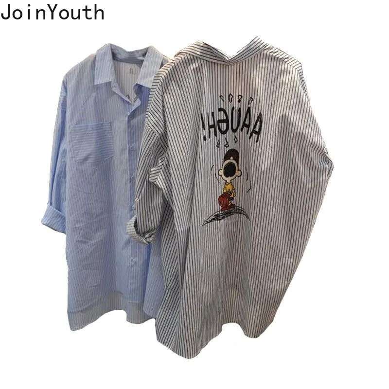 Blouses Womens Clothing Oversized Tops Long Sleeve Fashion Casual Striped Cartoon Print Shirts Blouse 2025 Blusas Mujer De Moda